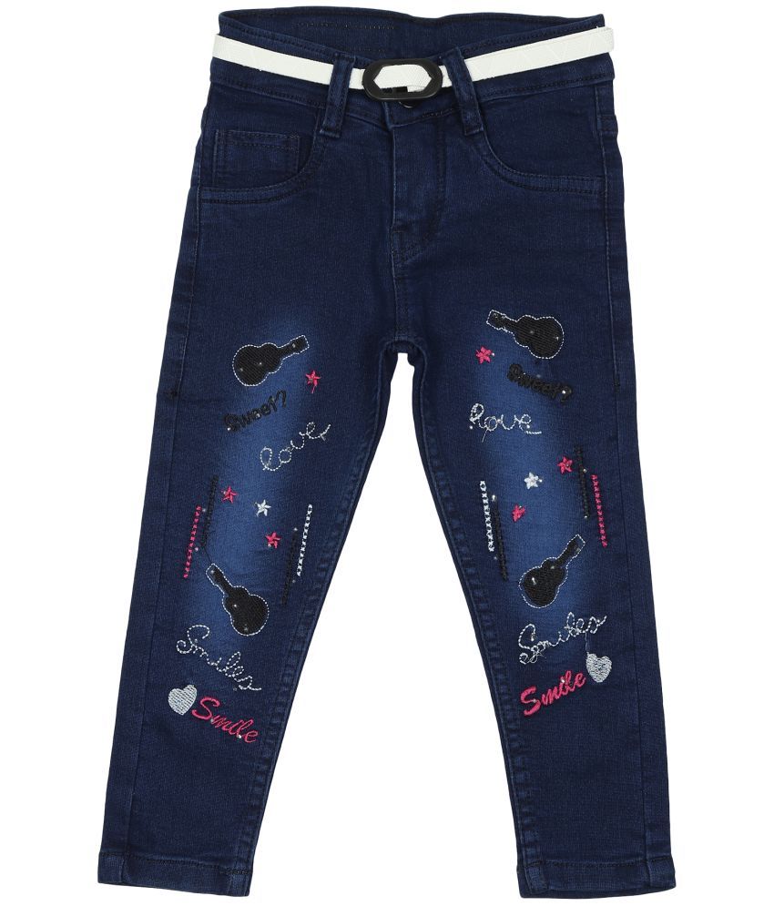     			Arshia Fashions Girls Denim Slim Fit Jeans with Embroidery