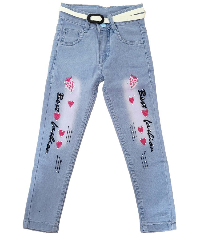     			Arshia Fashions Girls Denim Slim Fit Jeans with Embroidery