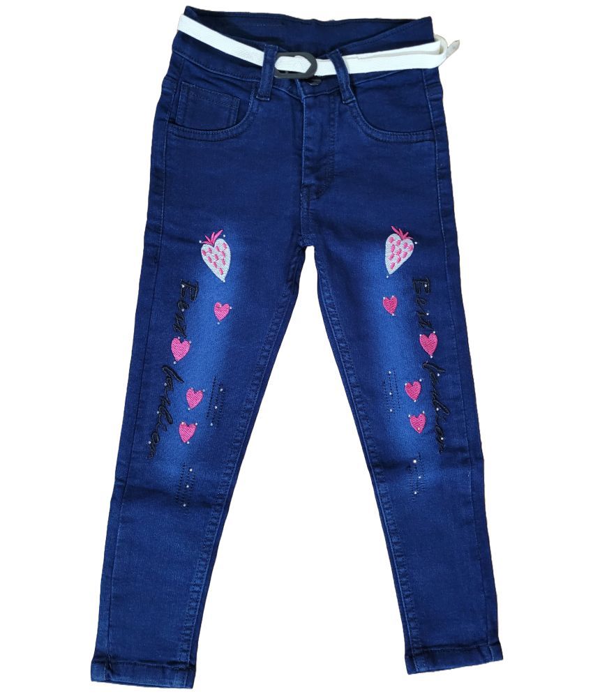     			Arshia Fashions Girls Denim Slim Fit Jeans with Embroidery