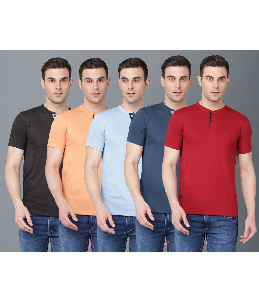     			Dollar Cotton Blend Regular Fit Solid Half Sleeves Men's T-Shirt - Multicolor ( Pack of 5 )