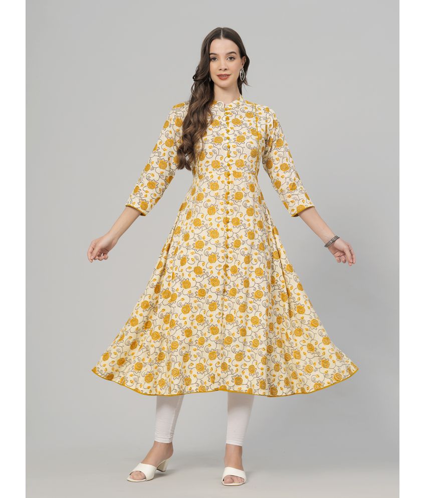     			HIGHLIGHT FASHION EXPORT Cotton Printed Flared Women's Kurti - Yellow ( Pack of 1 )