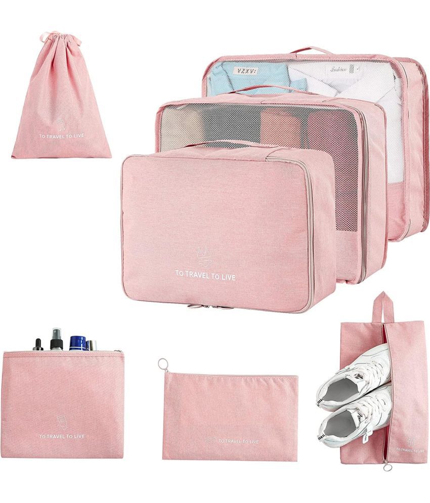     			House Of Quirk Pink Set of 7 Travel Luggage Bag