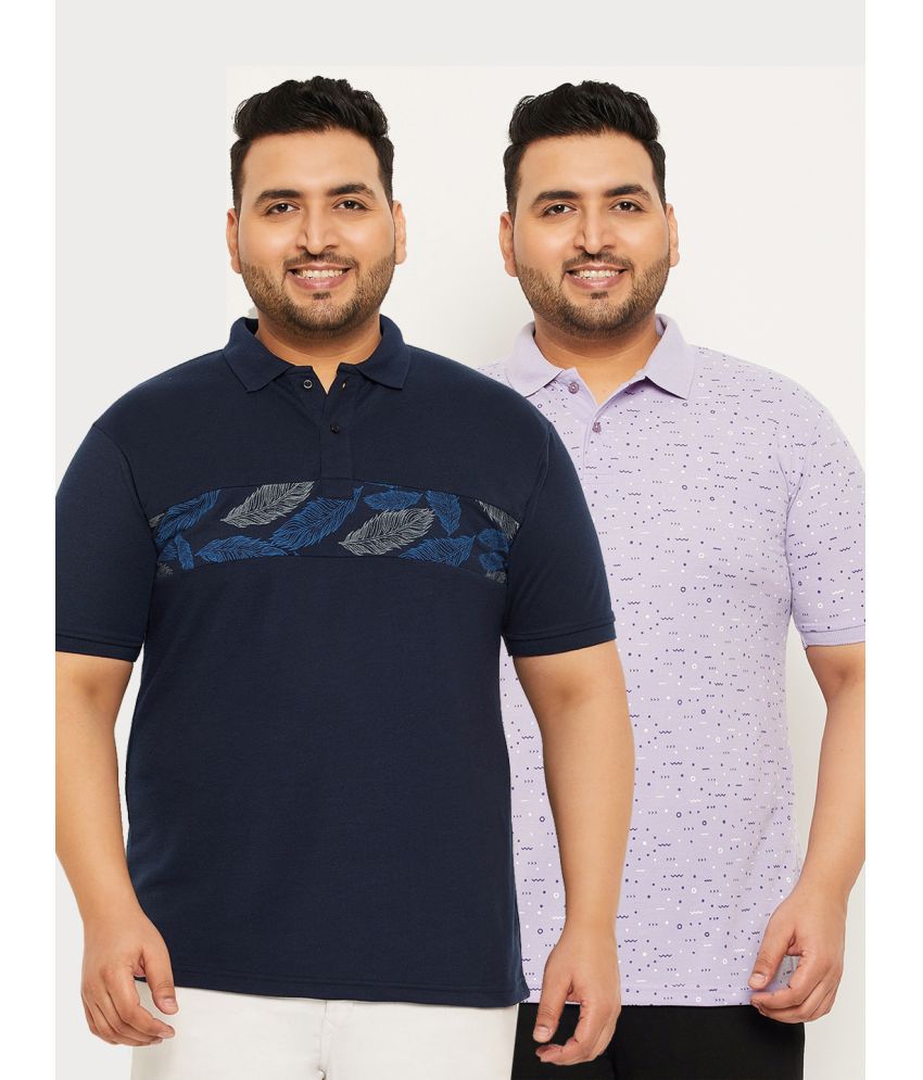     			MXN Cotton Blend Regular Fit Printed Half Sleeves Men's Polo T Shirt - Navy Blue ( Pack of 2 )