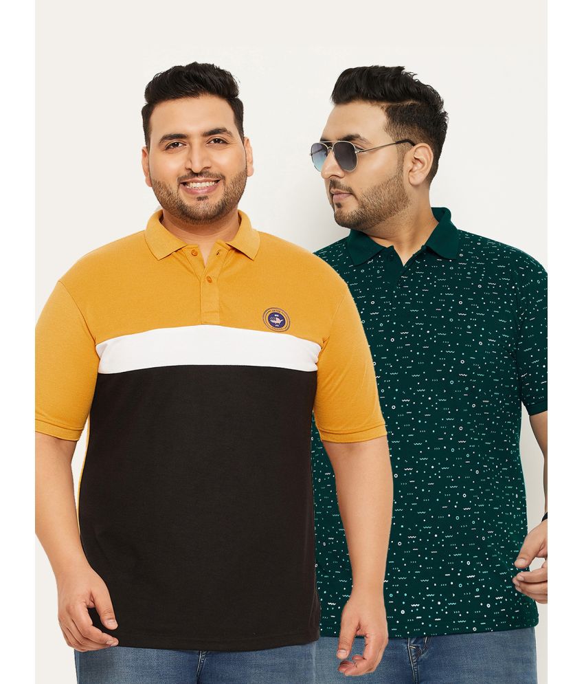     			MXN Cotton Blend Regular Fit Printed Half Sleeves Men's Polo T Shirt - Yellow ( Pack of 2 )