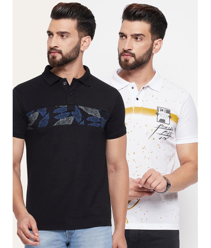     			MXN Cotton Blend Regular Fit Printed Half Sleeves Men's Polo T Shirt - Black ( Pack of 2 )