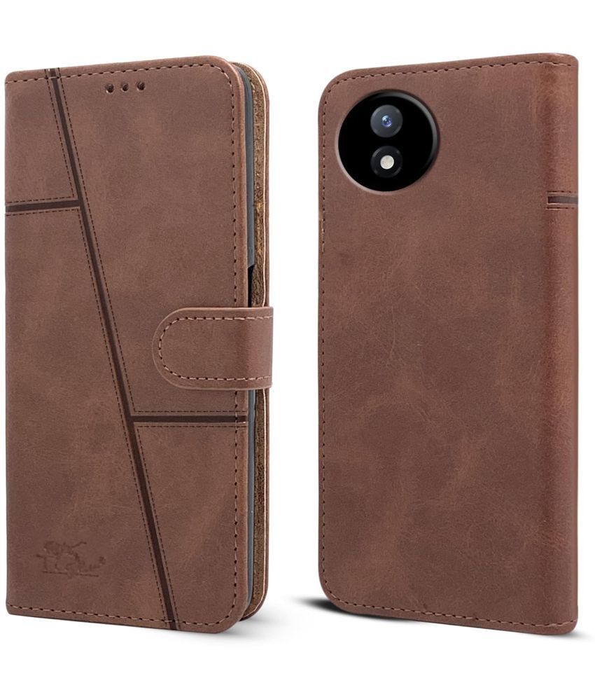     			NBOX Brown Flip Cover Artificial Leather Compatible For Vivo Y02T ( Pack of 1 )