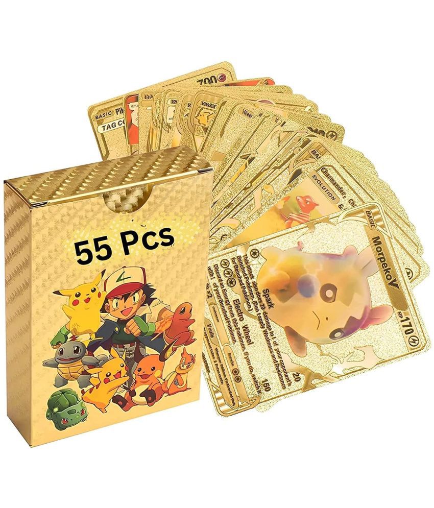     			Pook-emon 55 PCS GoldFoil Card Assorted Cards TCG Deck Box - V Series Cards Vmax GX Rare Golden Cards and Common-Rare Mystery Card (55, Gold)