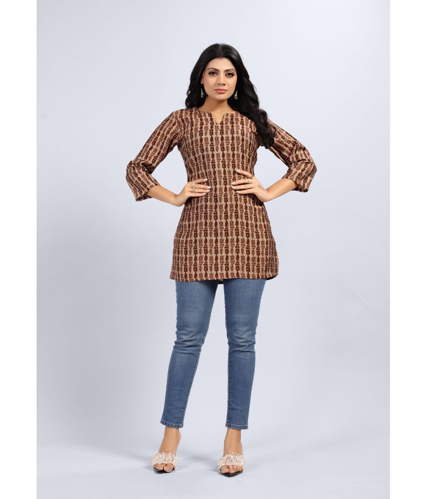     			SARRAS Viscose Printed Straight Women's Kurti - Brown ( Pack of 1 )