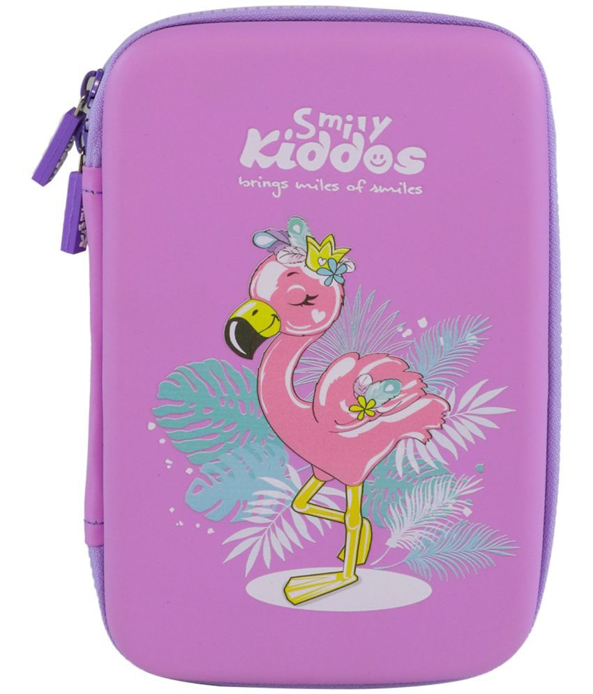     			Single compartment Eva pencil case - Flamingo Theme purple