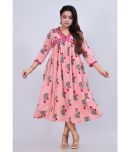 Gobya Rayon Printed Anarkali Women's Kurti - Pink ( Pack of 1 )