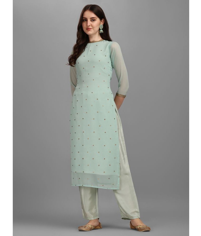     			Aarrah Georgette Embroidered Kurti With Pants Women's Stitched Salwar Suit - Turquoise ( Pack of 1 )