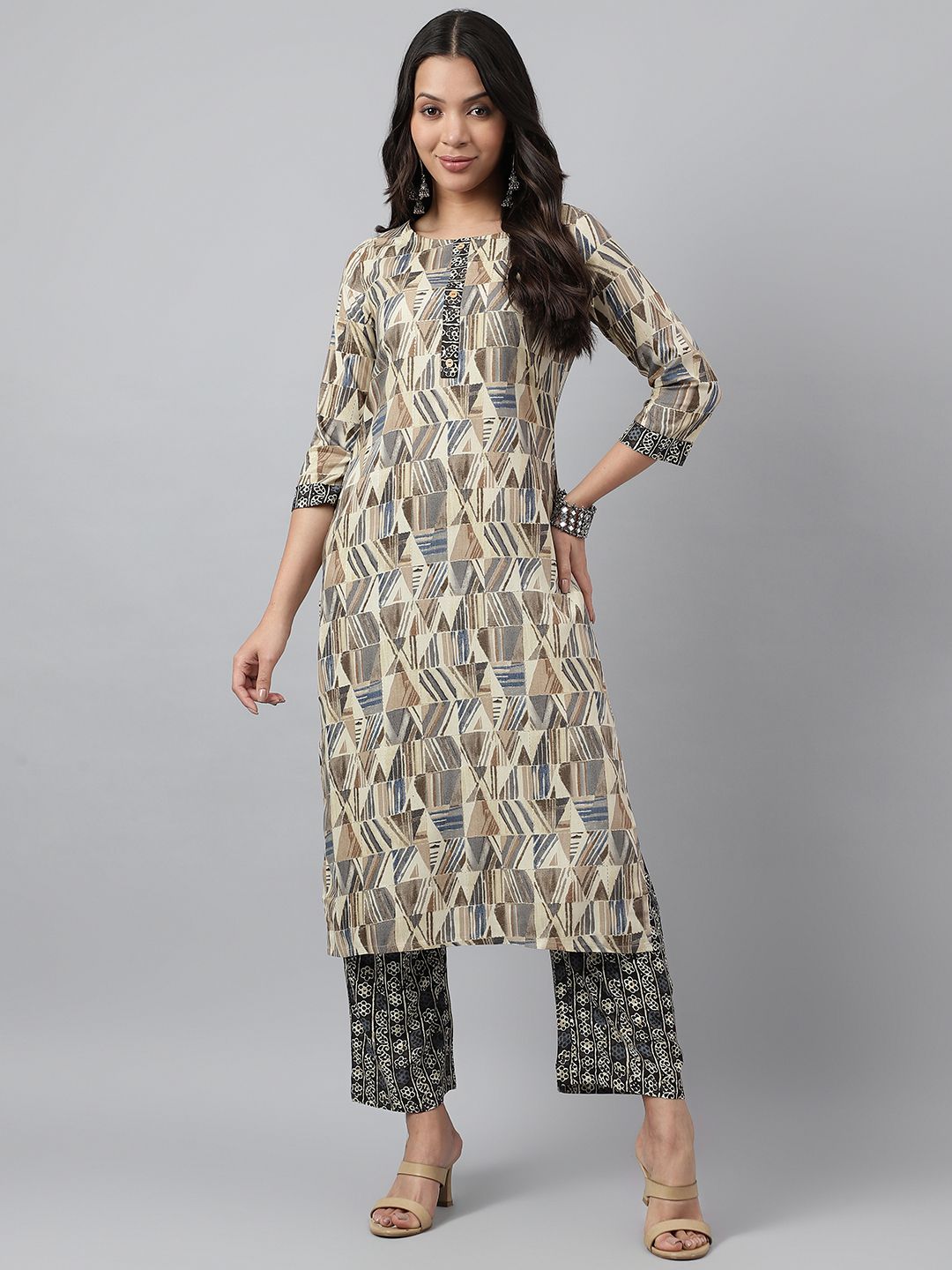     			Aarrah Rayon Printed Kurti With Pants Women's Stitched Salwar Suit - Off White ( Pack of 1 )