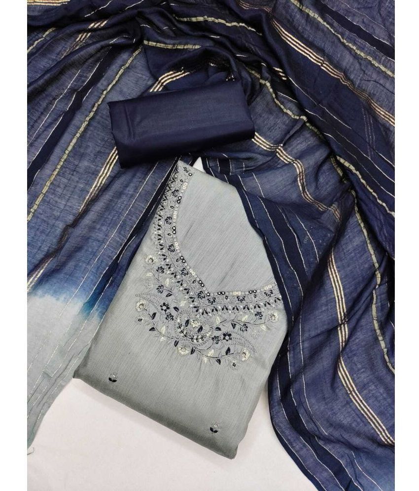     			Aika Unstitched Silk Embroidered Dress Material - Grey Melange ( Pack of 1 )