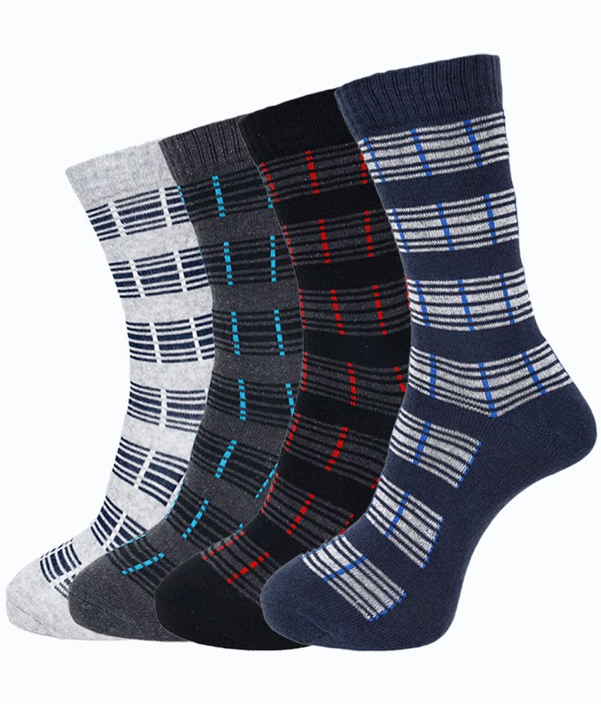     			Dollar Cotton Blend Men's Striped Black Mid Length Socks ( Pack of 4 )