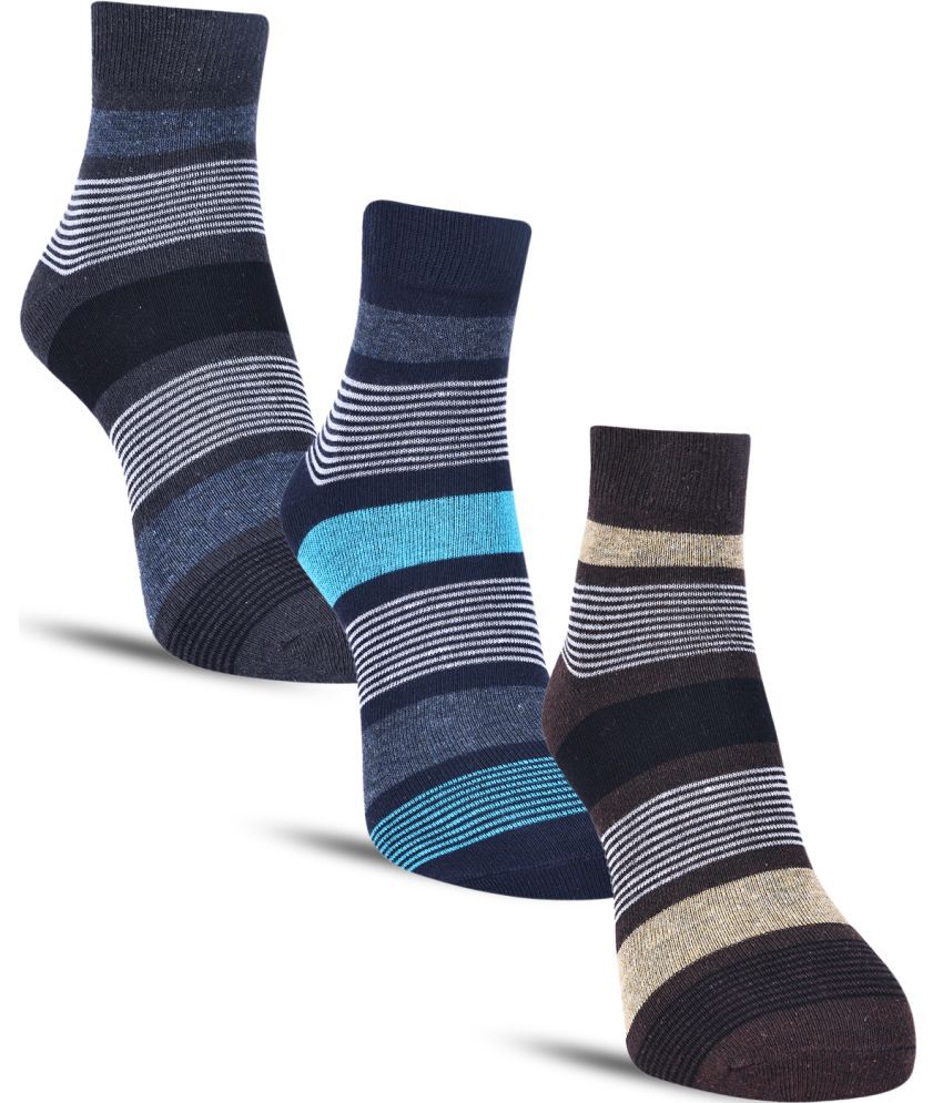     			Dollar Cotton Blend Men's Striped Blue Ankle Length Socks ( Pack of 3 )