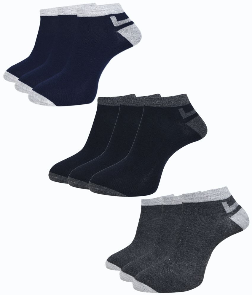     			Dollar Cotton Blend Men's Colorblock Navy Blue Ankle Length Socks ( Pack of 9 )