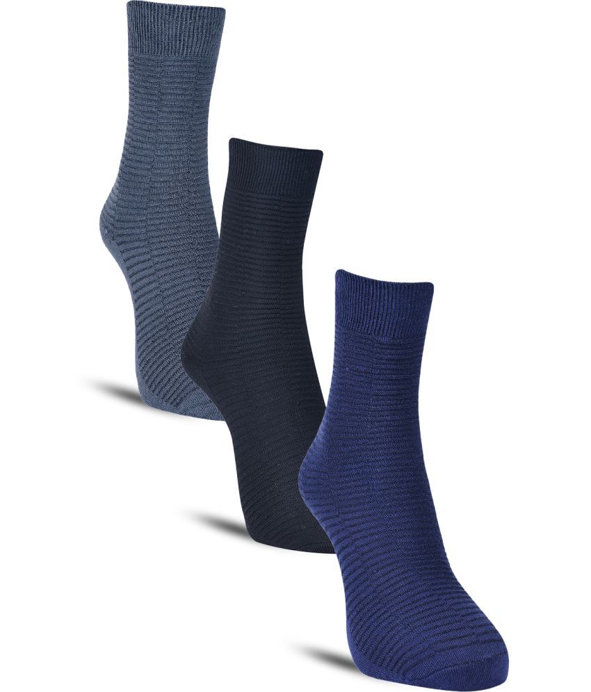     			Dollar Cotton Blend Men's Self Design Blue Mid Length Socks ( Pack of 3 )