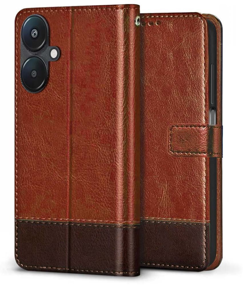     			Fashionury Brown Flip Cover Leather Compatible For Poco M6 5G ( Pack of 1 )