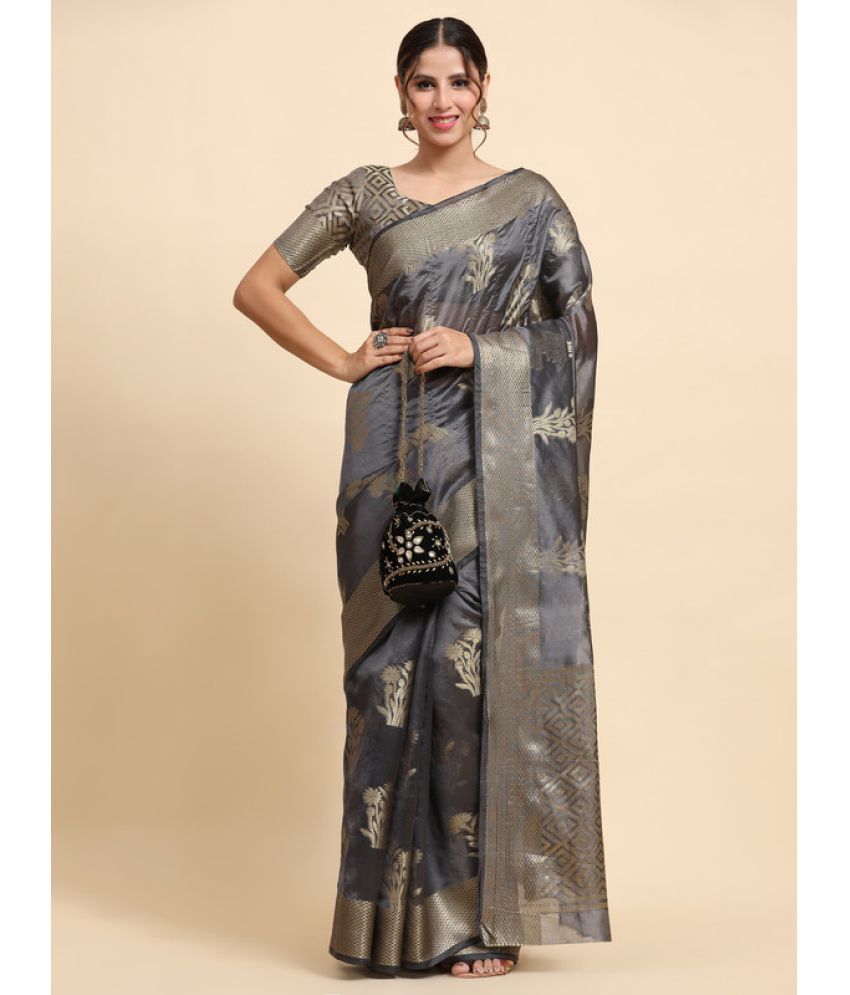     			KALIPATRA Organza Embellished Saree With Blouse Piece - Grey ( Pack of 1 )