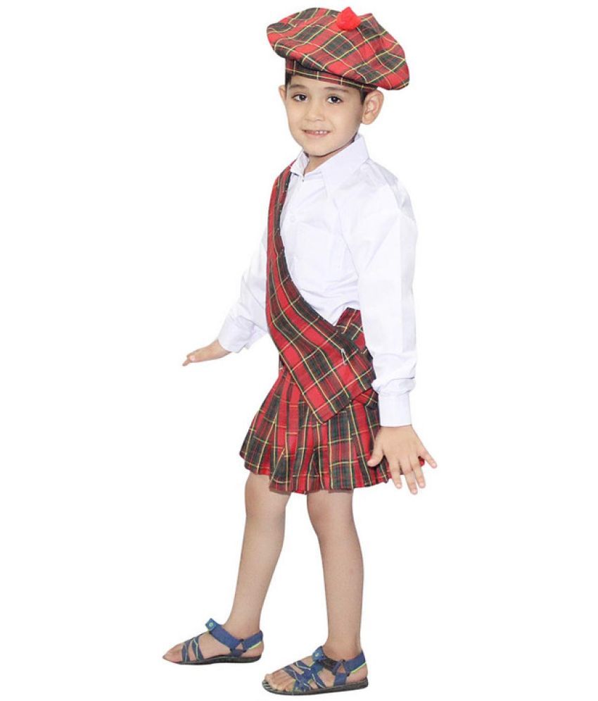     			Kaku Fancy Dresses International Ethnic Scottish Boy Costume/Veneziano For Halloween Carnival Cosplay Costume/Tartan Fancy Dress -Multicolor, 5-6 Years, For Boys