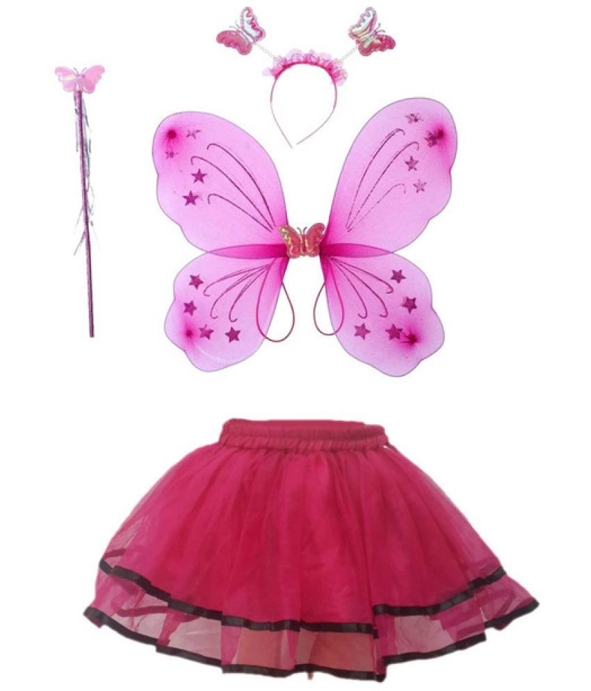     			Kaku Fancy Dresses Magenta Skirt With Butterfly Wings For Kids/Bobra Toddler Fancy Dress -Magenta, 3-4 Years, For Girls