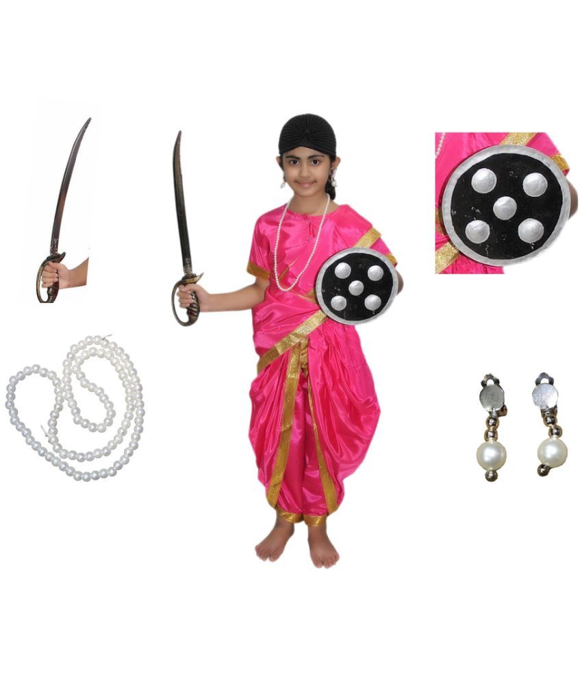     			Kaku Fancy Dresses National Hero Jhasi Ki Rani Fancy Dress For Girls | Freedom Fighter Rani Laxmi Bai Costume For Independence Day & Republic Day -Magenta, 3-4 Years, for Girls