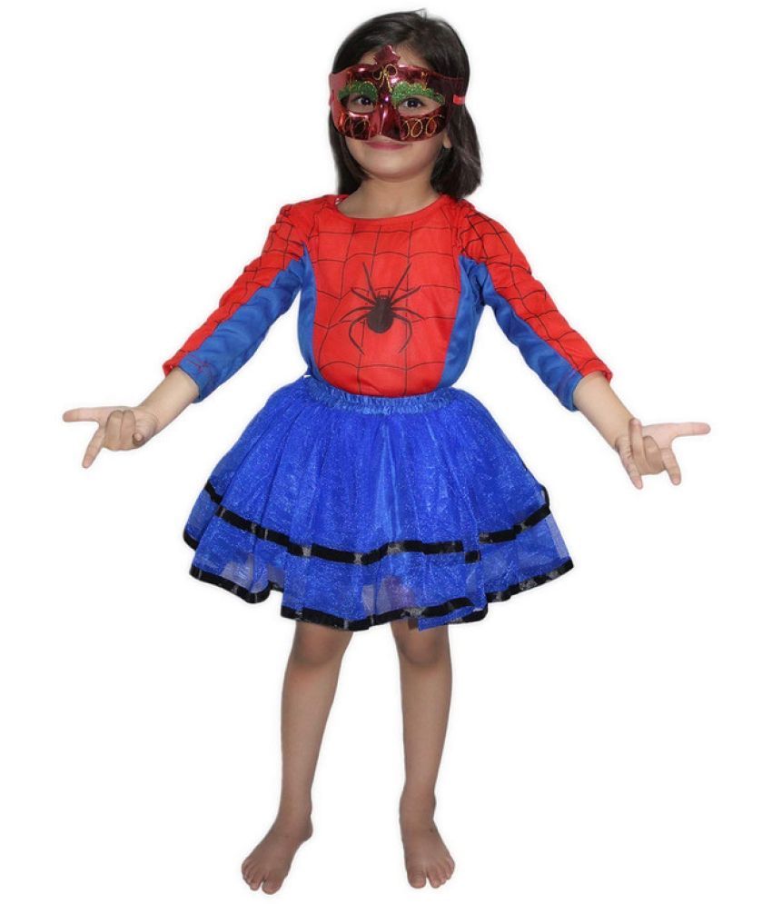     			Kaku Fancy Dresses Spider Super Hero Costume for Girls -Red-Blue, 5-6 Years, for Girls