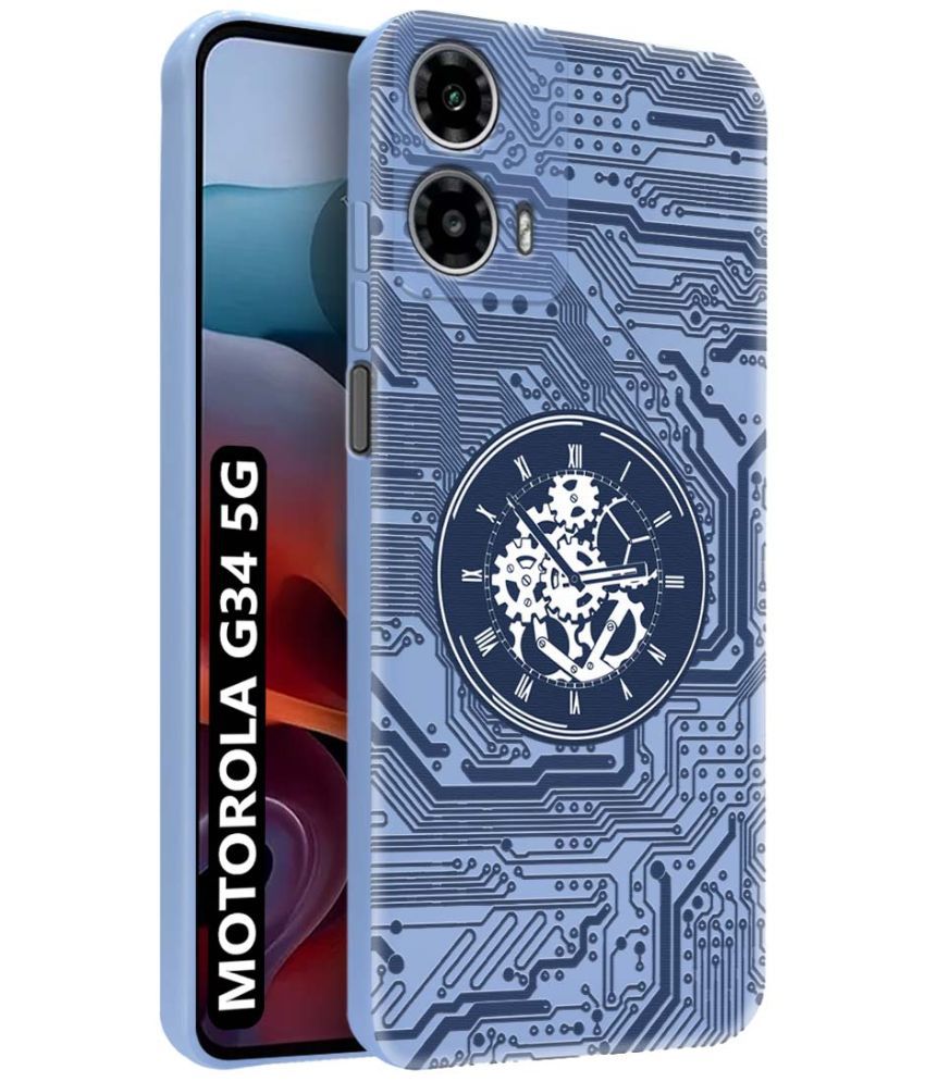     			NBOX Blue Printed Back Cover Silicon Compatible For Motorola G34 5G ( Pack of 1 )
