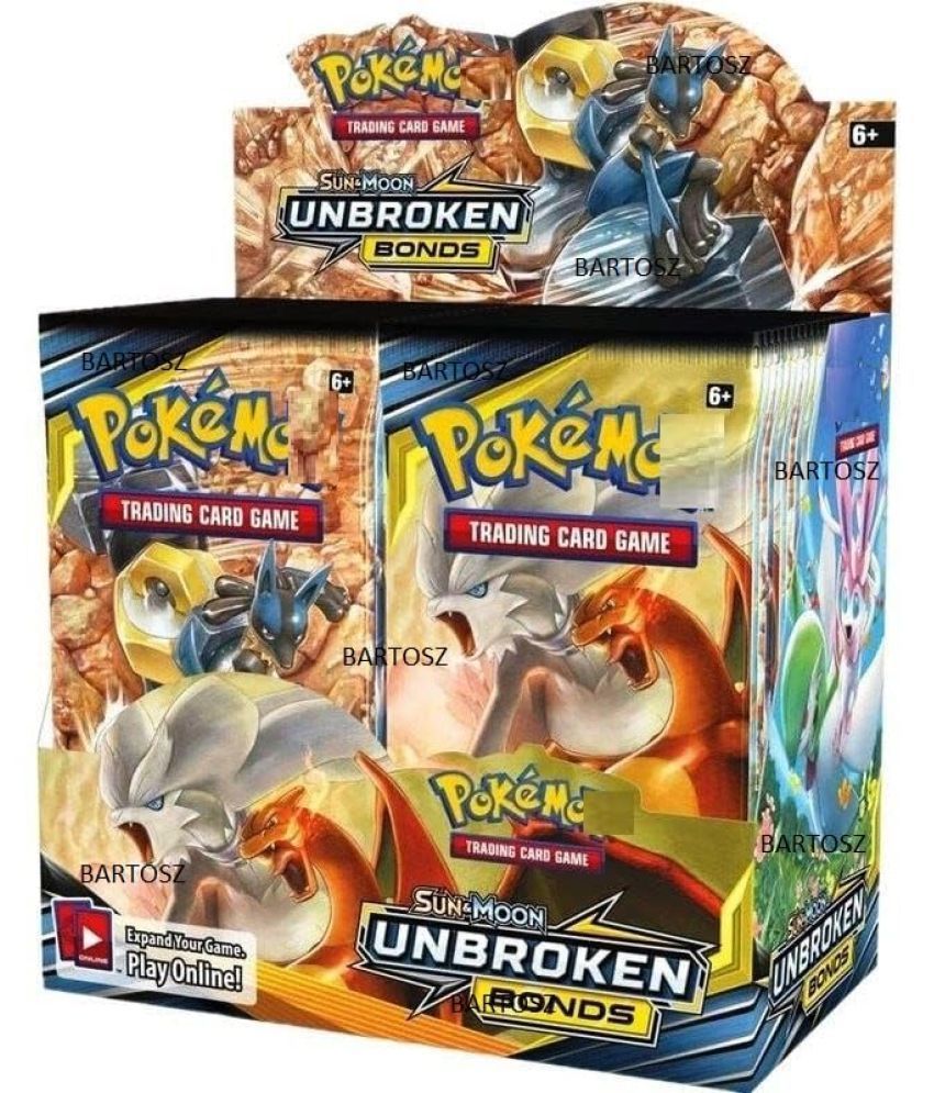     			Pockett Masters Premium Poke-Mone Playing Card Board Game Unbroken Bonds 5 Pack 50 Card Collection Set  Packs, Battle Cards, Battle Game for Kids, Boys, Girls - Rare Cards Included