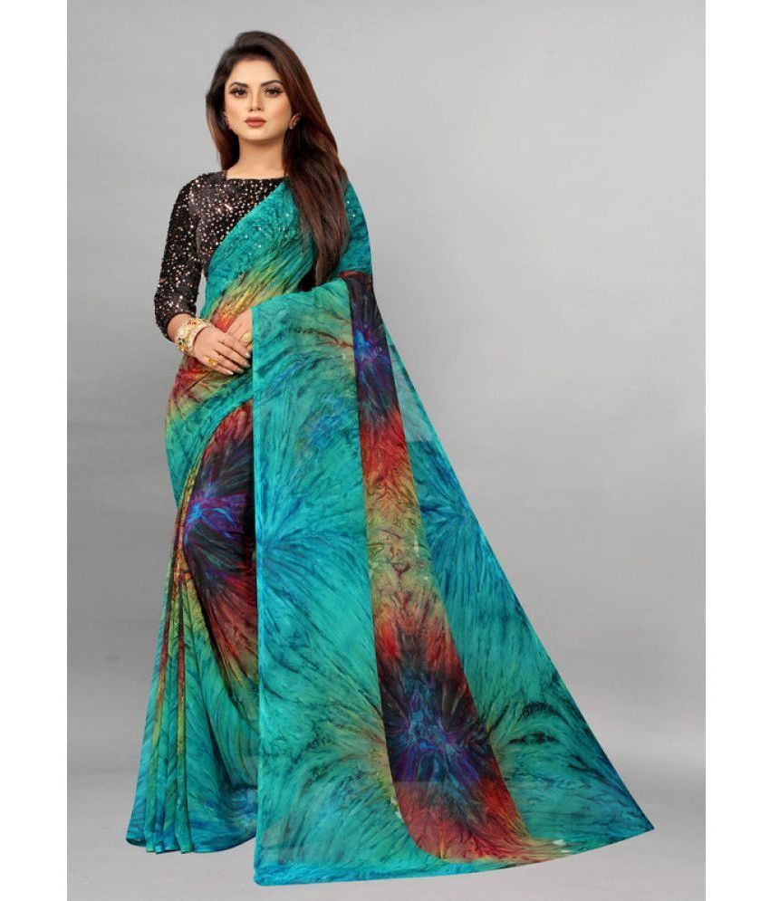     			SHREENATH FABRICS Georgette Printed Saree With Blouse Piece - Green ( Pack of 1 )