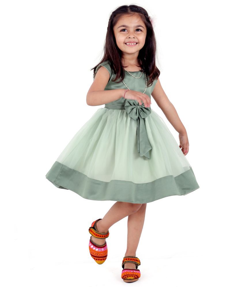     			TIOR Green Satin Girls Fit And Flare Dress ( Pack of 1 )