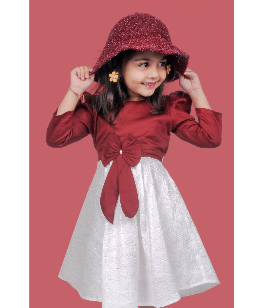     			TIOR Maroon Cotton Girls Fit And Flare Dress ( Pack of 1 )