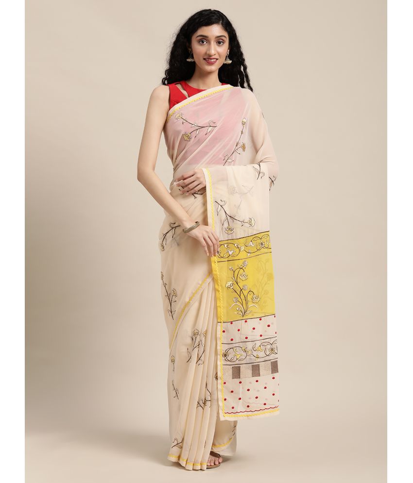     			Aarrah Georgette Embroidered Saree With Blouse Piece - Beige ( Pack of 1 )