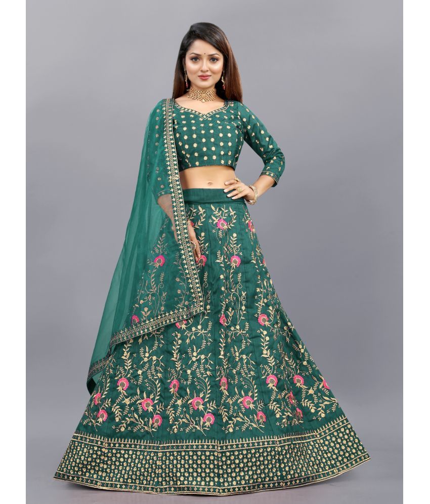     			Aika Green Bangalore Silk Unstitched Unstitched Lehenga