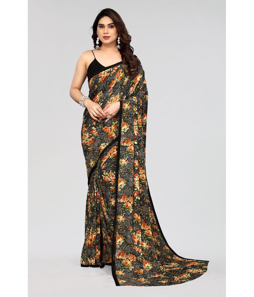    			Anand Sarees Georgette Printed Saree Without Blouse Piece - Black ( Pack of 1 )