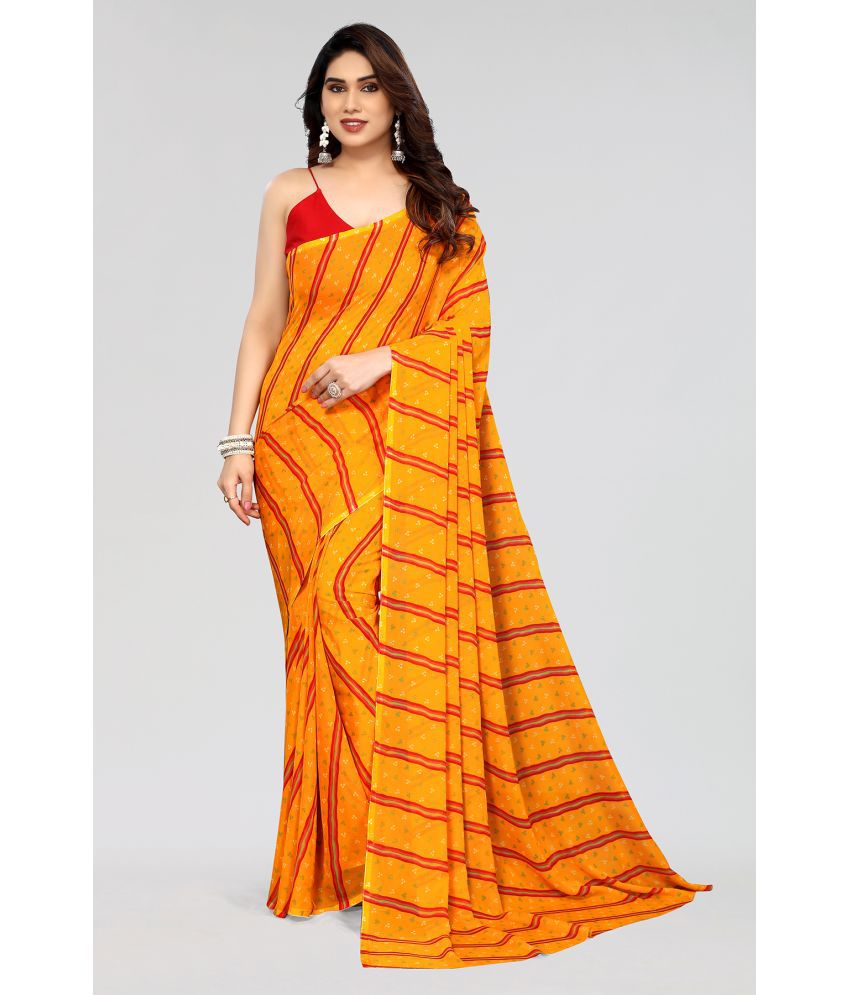     			Anand Sarees Georgette Striped Saree Without Blouse Piece - Yellow ( Pack of 1 )