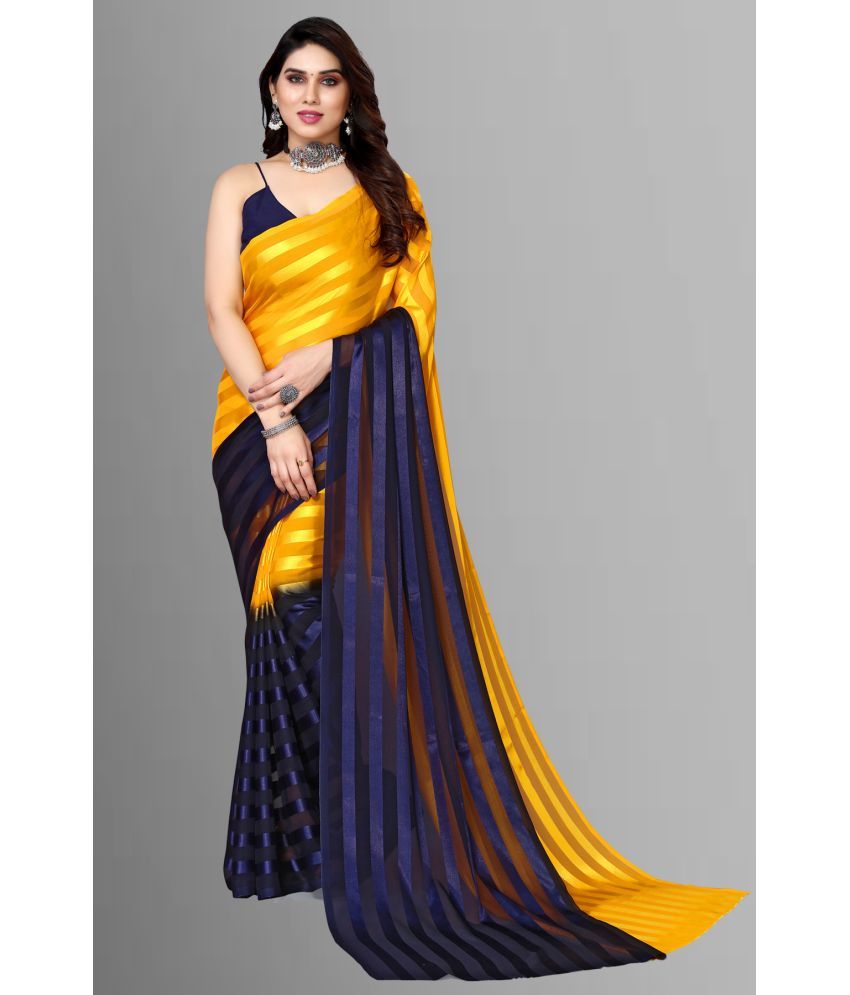     			Kashvi Sarees Satin Striped Saree With Blouse Piece - Yellow ( Pack of 1 )