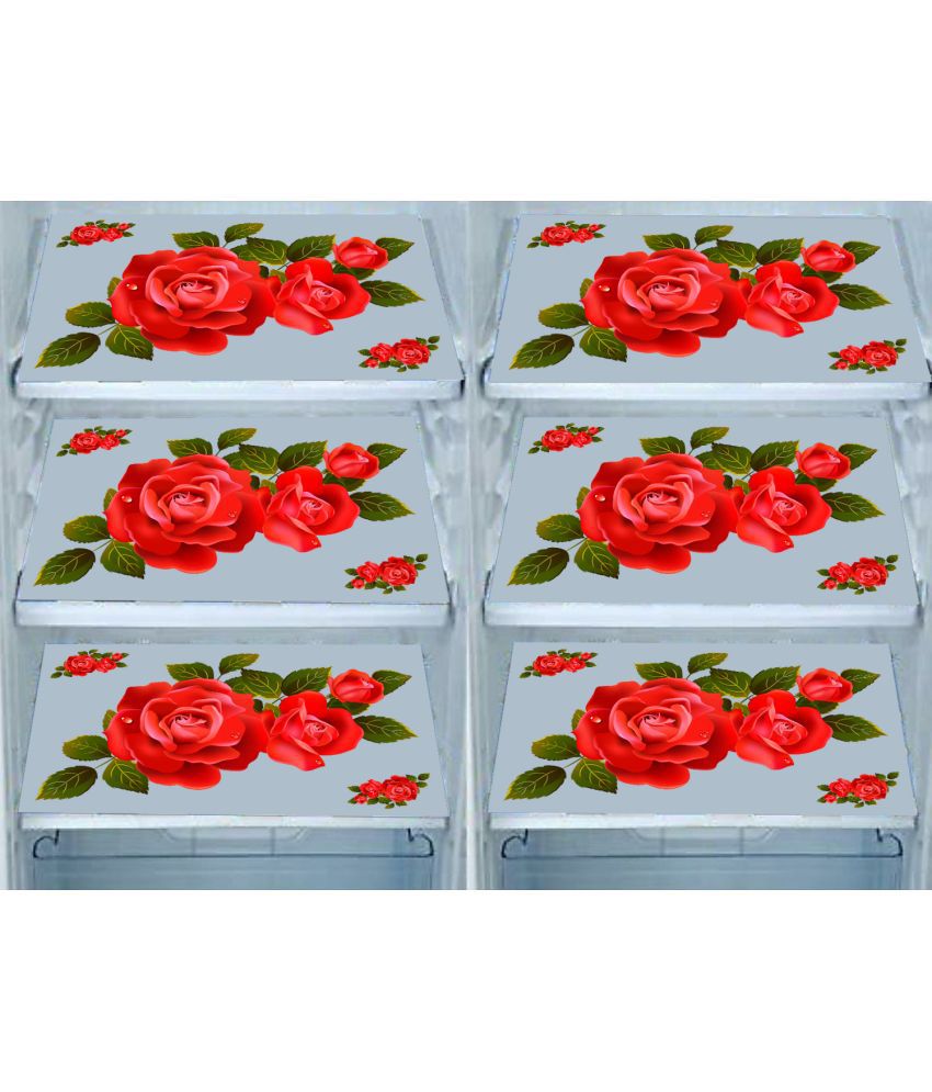     			PVC Floral Fridge Mats ( 43 29 ) Pack of 6 - Red