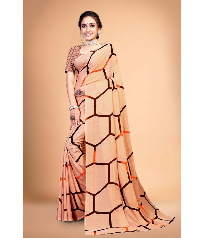     			KAPIL FASHION Georgette Printed Saree With Blouse Piece - Orange ( Pack of 1 )