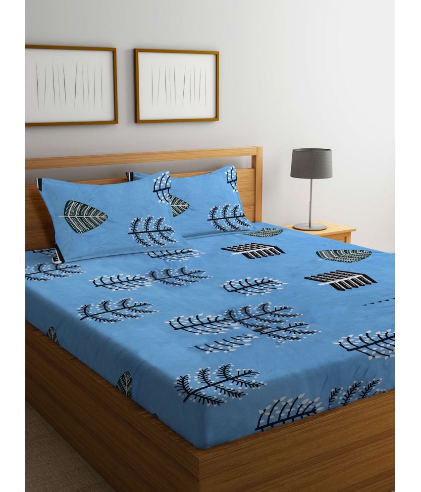     			Klotthe Poly Cotton Nature 1 Double Bedsheet with 2 Pillow Covers - Blue