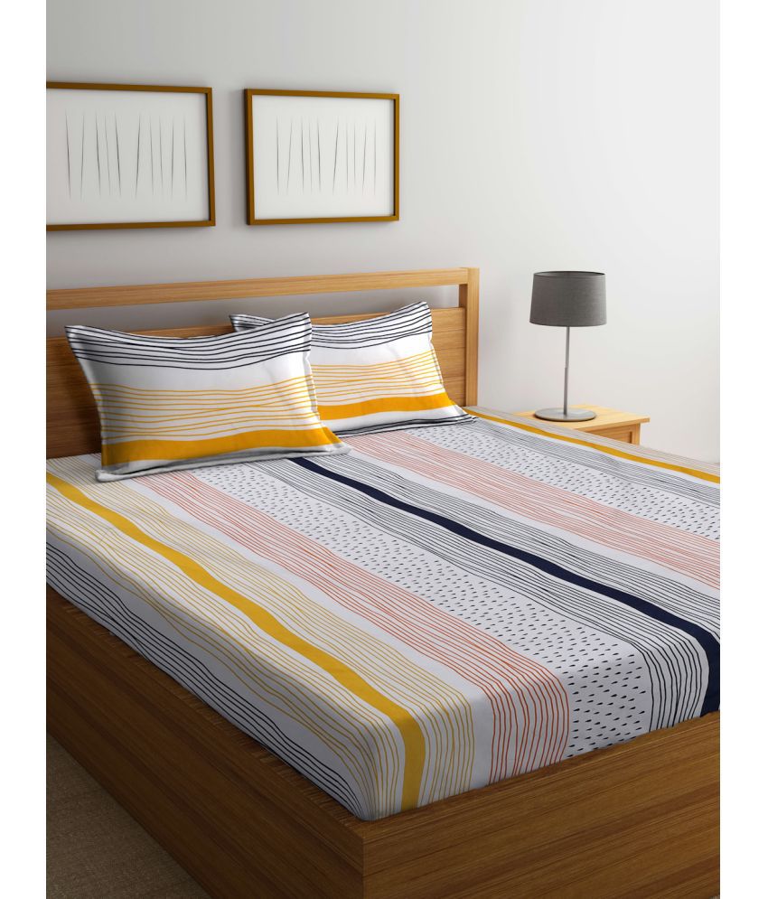     			Klotthe Poly Cotton Vertical Striped 1 Double Bedsheet with 2 Pillow Covers - Multicolor