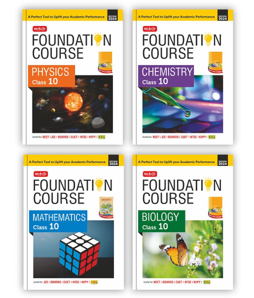     			MTG Foundation Course Class 10 Physics, Chemistry, Mathematics & Biology Book (Set of 4) For IIT JEE, NEET, NSO Olympiad, NTSE, NVS, KVPY & Boards Exam | Based on NCERT Latest Pattern 2024-25