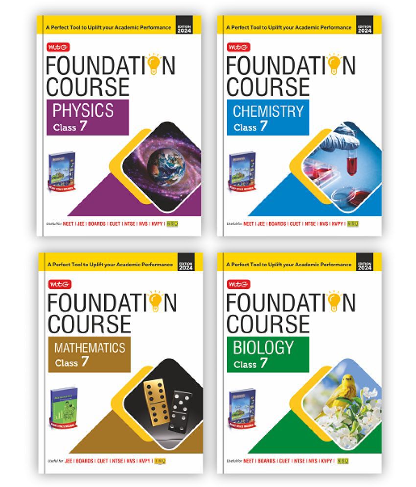     			MTG Foundation Course Class 7 Physics, Chemistry, Mathematics & Biology Book (Set of 4) For IIT JEE, NEET, NSO Olympiad, NTSE, NVS, KVPY & Boards Exam | Based on NCERT Latest Pattern 2024-25