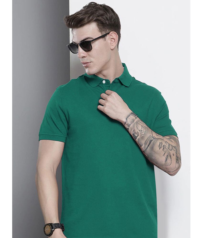     			Merriment Cotton Blend Regular Fit Solid Half Sleeves Men's Polo T Shirt - Green ( Pack of 1 )