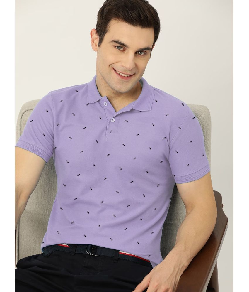     			Merriment Cotton Blend Regular Fit Printed Half Sleeves Men's Polo T Shirt - Lavender ( Pack of 1 )
