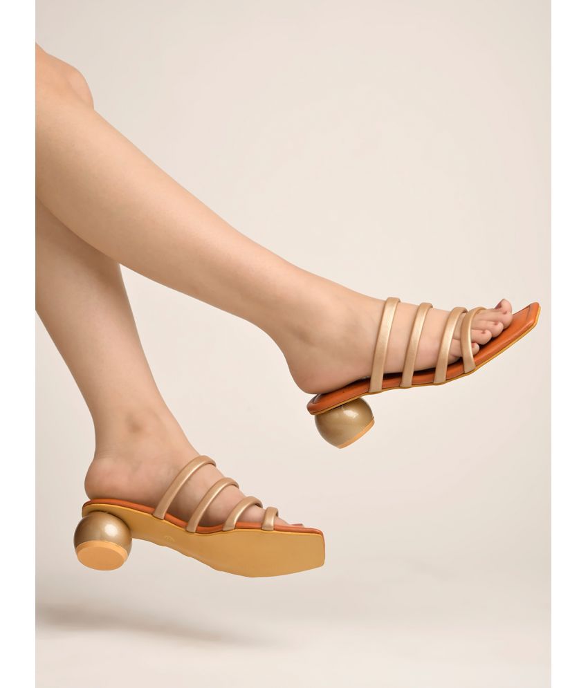    			Shoetopia Gold Women's Slip On Heels