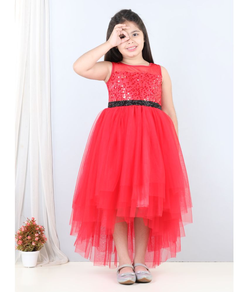     			Toy Balloon Kids Red Net Girls Asymmetric Dress ( Pack of 1 )