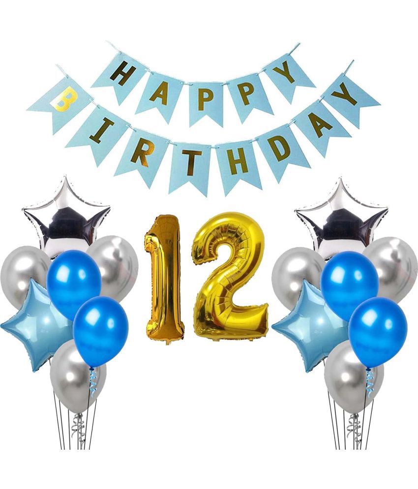     			Urban Classic Blue Silver 12th Birthday Decoration Kit for Boys and Girl
