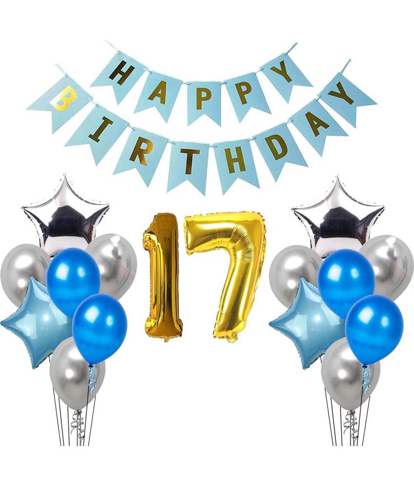     			Urban Classic Blue Silver 17th Birthday Decoration Kit for Boys and Girl