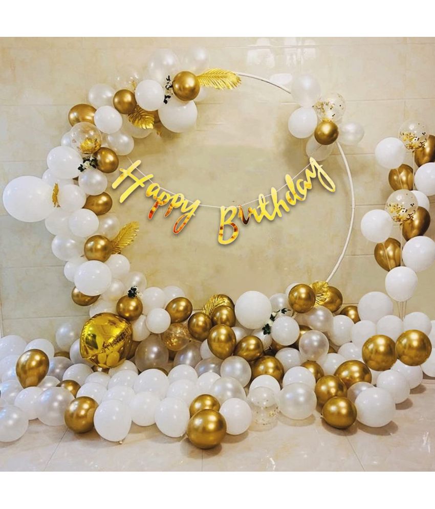     			Urban Classic Gold White Happy Birthday Decoration Combo of 59pc